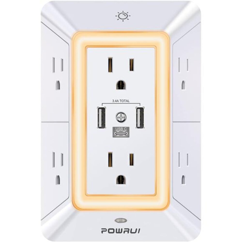Multi Plug Outlet Surge Protector - POWRUI 6 Outlet Extender with 3 USB Ports